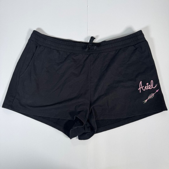 Disney Princess Pants - Disney Princess Ariel Shorts Womens XXL Black Pink Graphic Fleece Lounge Pockets